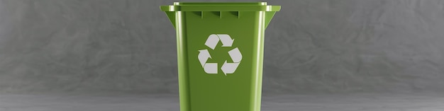 El contenedor de basura de reciclaje verde aislado en gris