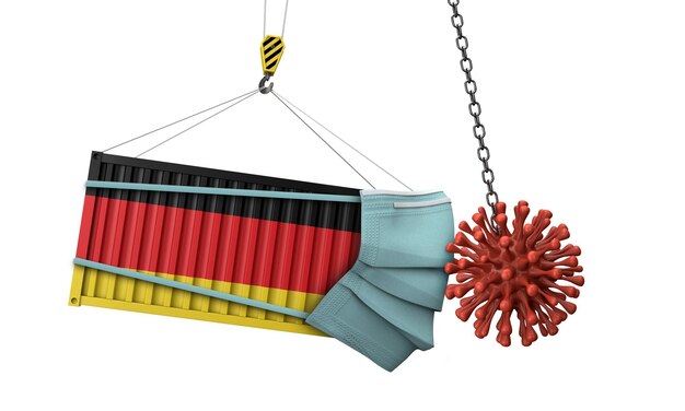 Contenedor de carga de Alemania choca con representación de coronavirus d