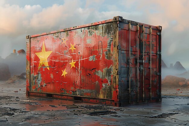 Foto contenedor de carga con bandera de china en el gancho de la grúa ilustración 3d
