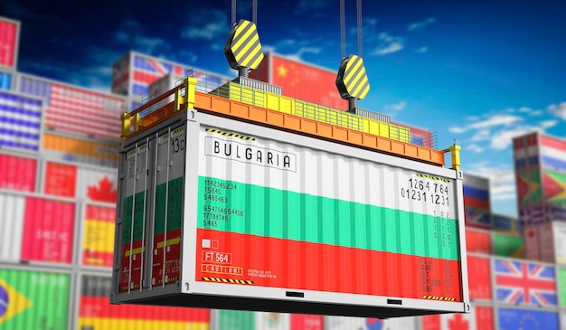 Contenedor de carga con bandera nacional de Bulgaria Ilustración en 3D