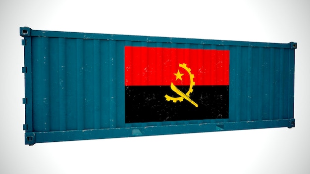 Contenedor de carga marítimo de envío de renderizado 3d aislado texturizado con bandera nacional de Angola