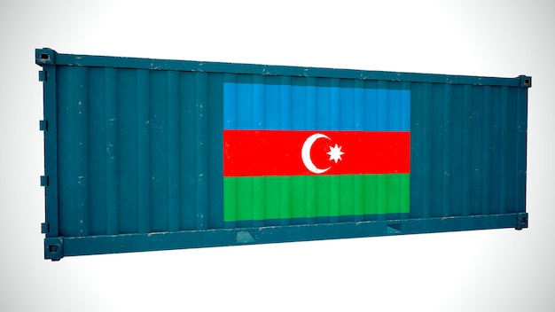 Contenedor de carga marítimo de envío de renderizado 3d aislado texturizado con bandera nacional de Azerbaiyán