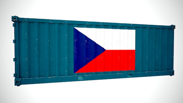 Contenedor de carga marítimo de envío de representación 3d aislado texturizado con bandera nacional República Checa