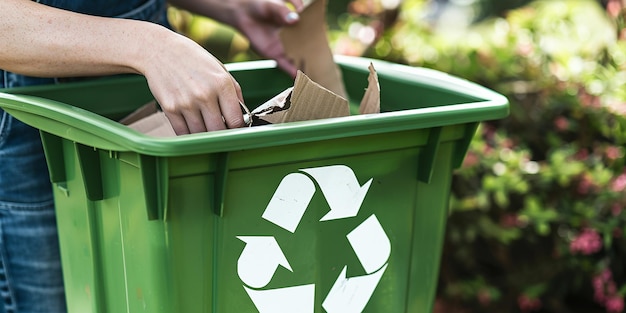 un contenedor de reciclaje verde con un fondo