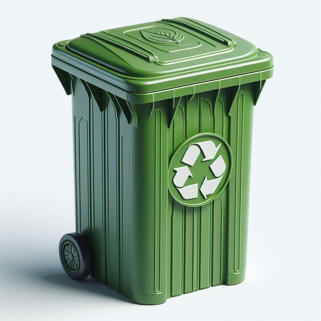 Un contenedor de reciclaje verde con ruedas