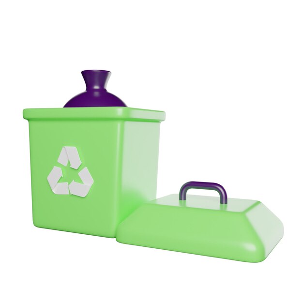 Un contenedor de reciclaje verde con tapa abierta y símbolo de reciclado