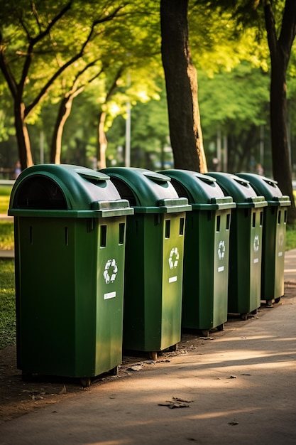 contenedores de basura para la basura en el parque varios contenedores de reciclaje de basuraAI IA generativa