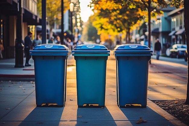 Foto contenedores de basura en las calles de la ciudad el concepto de reciclaje y clasificación de basura