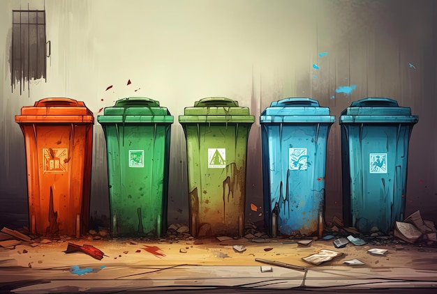 Foto contenedores de basura de colores al estilo de alex andreev