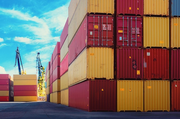 Contenedores de colores apilados en un puerto comercial