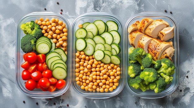 Foto contenedores de comidas saludables frescas y listas para comer