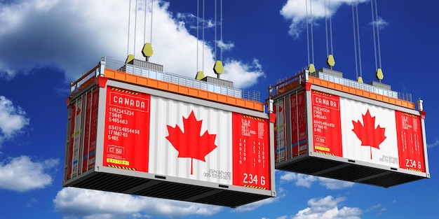 Contenedores de envío con banderas de Canadá Ilustración en 3D