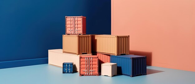 contenedores de envío con cajas en primer plano al estilo del minimalismo conceptual