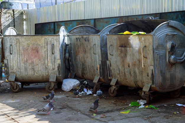 Contenedores llenos de basura en una ciudad Contenedores llenos de basura