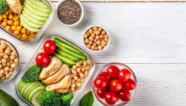 Foto contenedores de preparación de comidas saludables fotografía con espacio en blanco para texto y contenido publicitario