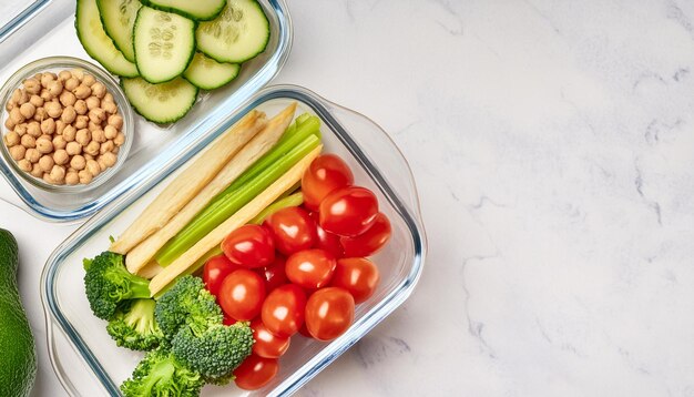 Foto contenedores de preparación de comidas saludables fotografía con espacio en blanco para texto y contenido publicitario