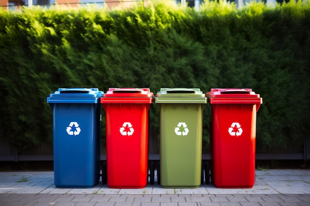 contenedores de reciclaje que ponen de relieve la importancia de la gestión sostenible de los residuos Estas imágenes muestran las prácticas ecológicas de reciclado