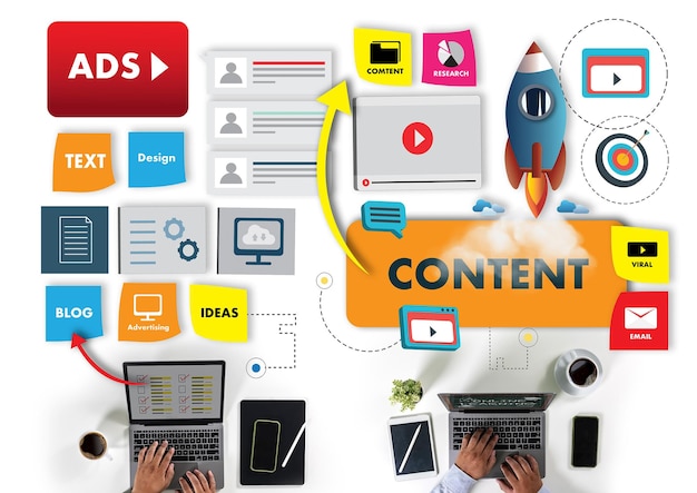 Content-Marketing Content-Daten Blogging Medienpublikation Information Vision Konzept