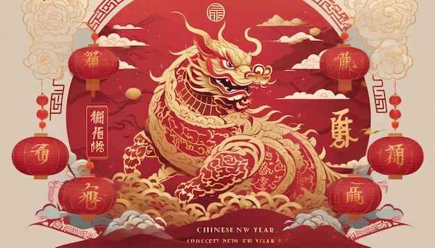 Un contexto complejo de Año Nuevo y saludos de patrón simple chino