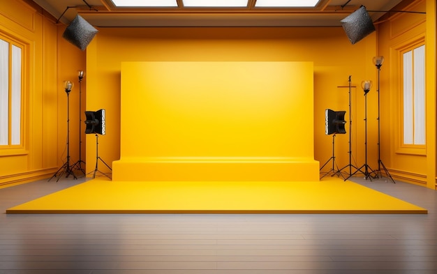 Contexto de piso de perspectiva Golden Horizon em uma sala amarela Generative Ai