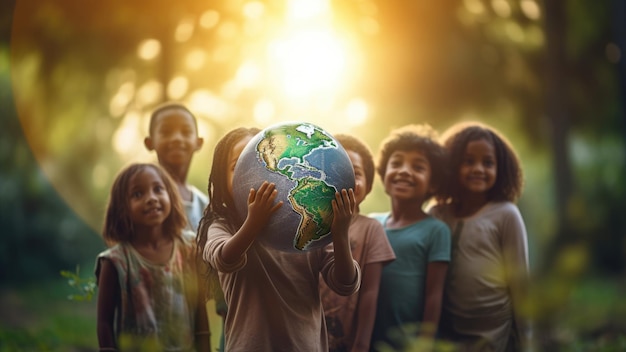 Foto continentes de sorrisos crianças africanas e o globo da esperança