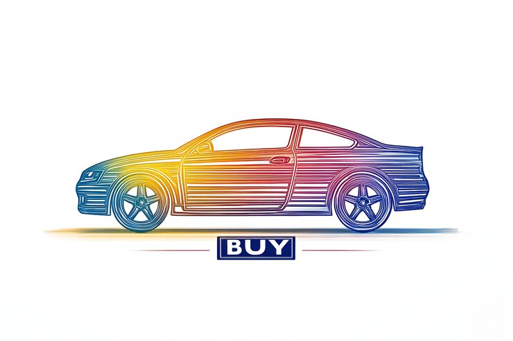Foto el contorno del coche en colores del arco iris representa la emoción y la motivación para comprar un vehículo