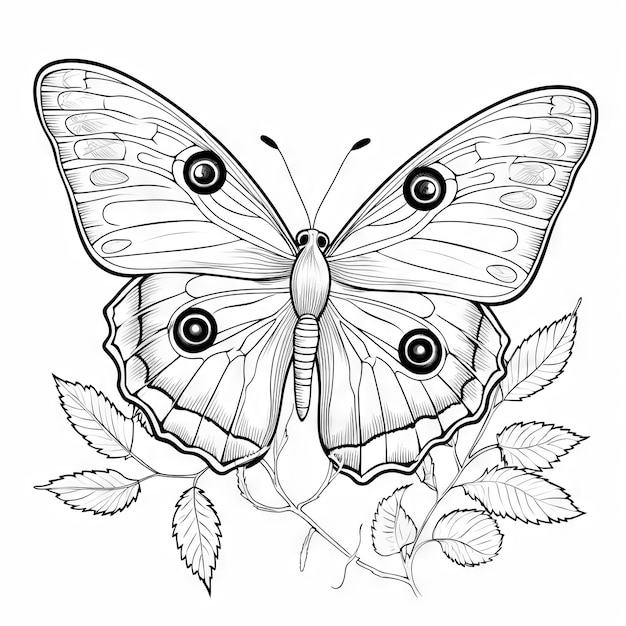Foto contorno de borboleta com detalhes planos lineares página de colorir