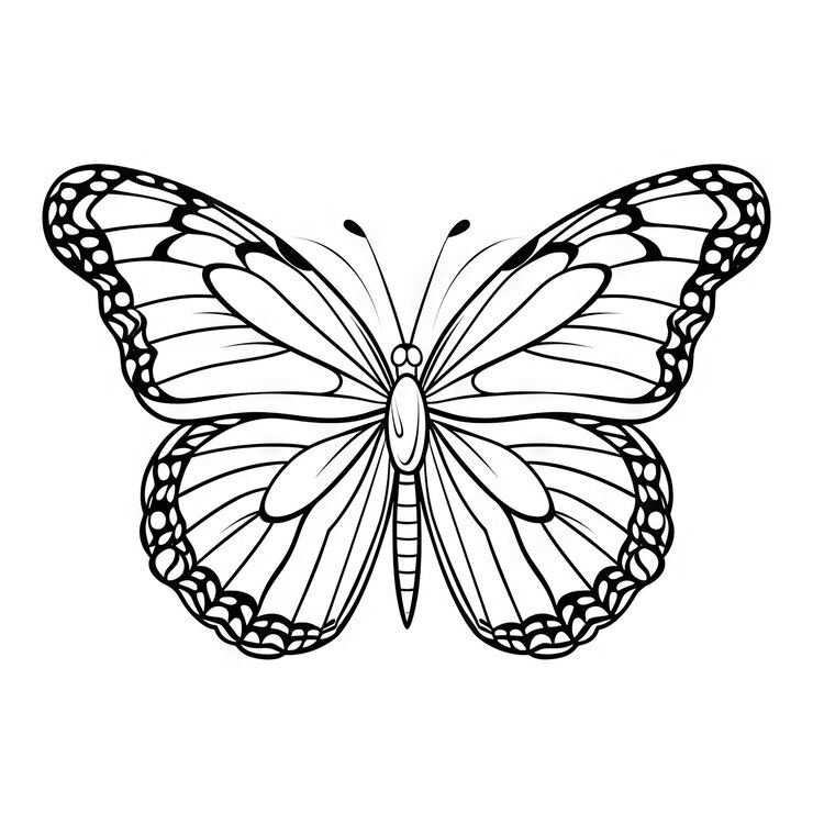 Foto contorno de borboleta com detalhes planos lineares página de colorir