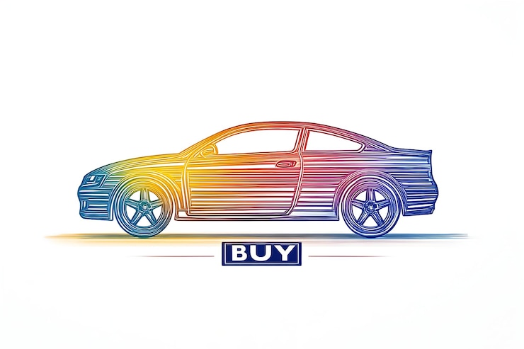Foto contorno de carro em cores do arco-íris representando emoção e motivação para comprar um veículo