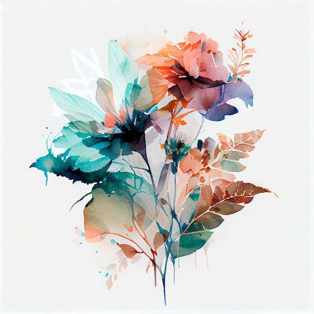Contorno de flor em aquarela de dupla exposição abstrata Ilustração digital