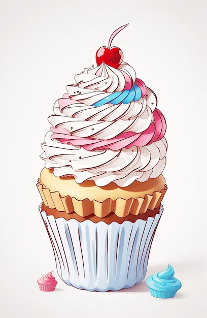 contorno de fundo branco vetor de livro de colorir cupcake