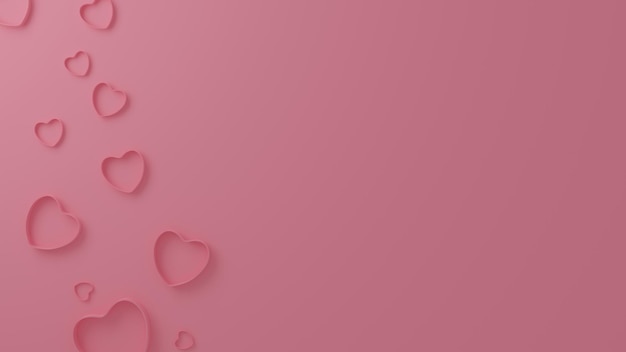 Contorno do coração e sua sombra no fundo rosa (3D Rendering)