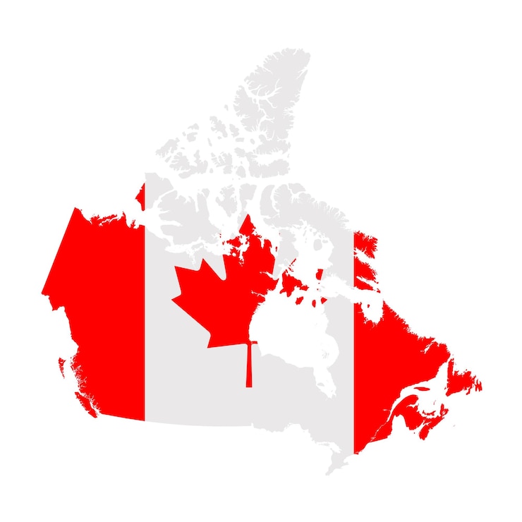 Foto contorno do país do mapa da bandeira do canadá com bandeira nacional