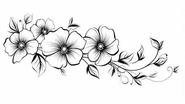 Contorno de flores contorno negro floral aislado en diseño blanco