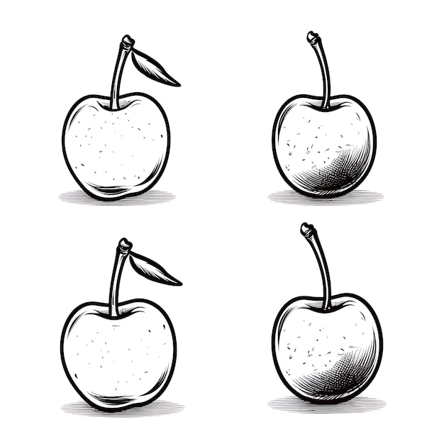 Contorno de frutas de cereza dibujado a mano Color negro en fondo blanco Contorno minimalista sencillo