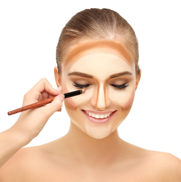 Contorno Maquiagem rosto feminino Contorno e destaque maquiagem