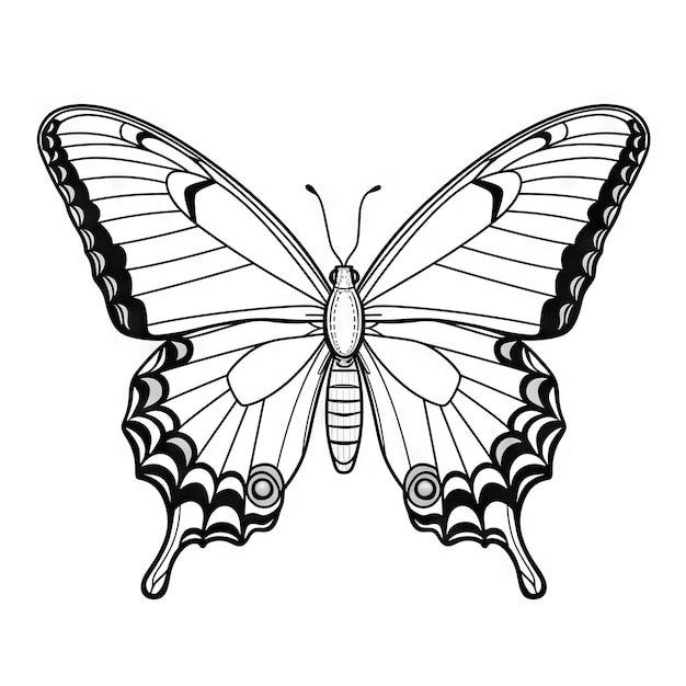 Foto contorno de mariposa con detalles planos lineales página para colorear