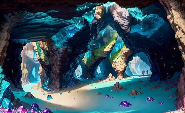 Contos míticos das cavernas escuras brilhantes Explorando a paisagem fractal IA generativa de alta qualidade pós-processada