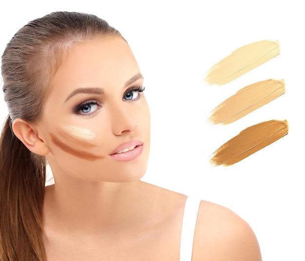 Contouring Make-up für das Gesicht einer Frau. Konturieren und Highlight-Make-up