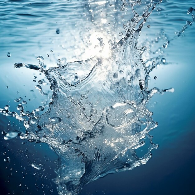 Contra un telón de fondo contrastante de salpicaduras de agua negra y azul suspendidas en el aire creando una cautivadora exhibición de movimiento