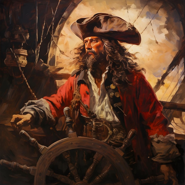 Foto contra todas as probabilidades, o corajoso pirata navega no mar traiçoeiro sob céus ameaçadores na era do