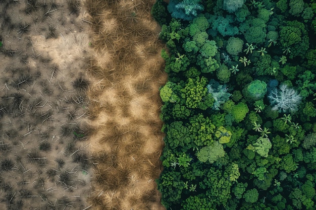 Contraste entre a floresta exuberante e o terreno estéril