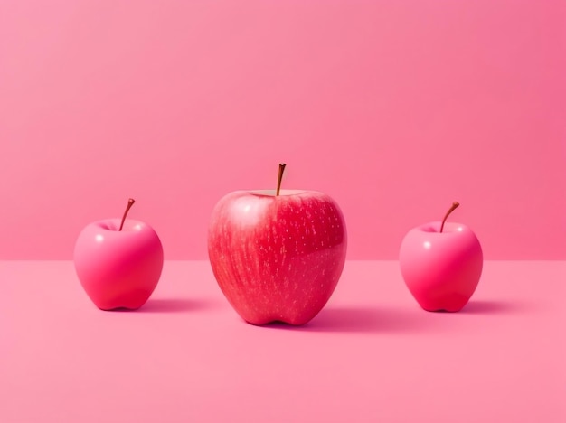 Contrastes vívidos: excepcional manzana roja en medio de un mar de manzanas pintadas de rosa