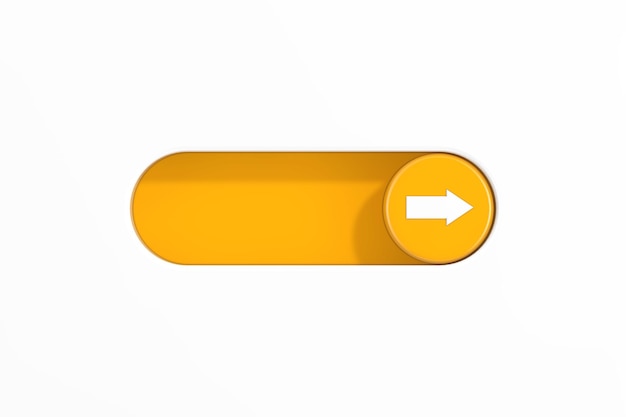 Foto control deslizante de interruptor de palanca amarillo con icono de dirección derecha de flecha representación 3d