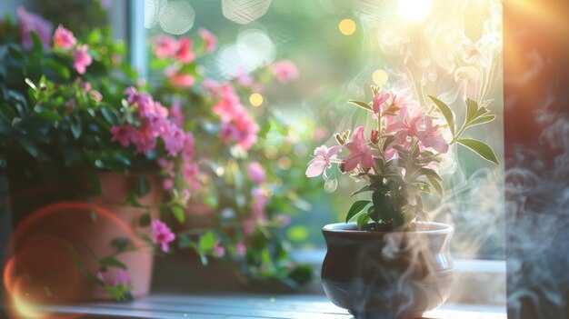 Foto el control de la humedad para las plantas de interior con flores