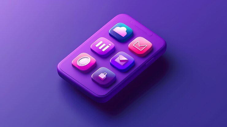Foto un control remoto púrpura con un botón rosa azul y rojo