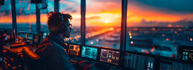 Control de vuelo dentro de la torre del aeropuerto