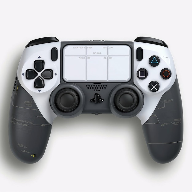 Foto un controlador blanco y negro con la palabra playstation en él.
