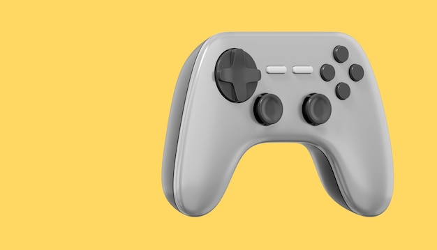 Foto controlador de jogo de console realista ícone cinza em fundo amarelo com espaço para renderização em 3d de texto
