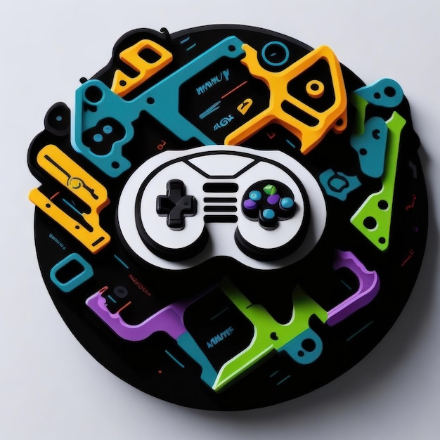 Foto un controlador de juego colorido con muchos botones.